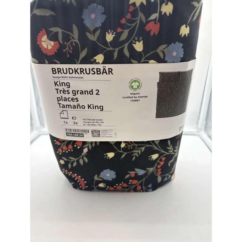 New IKEA BRUDKRUSBAR King Duvet Cover & Pillowcase Black Floral 106.148.24